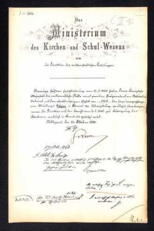 Schreiben an die Direktion der wissenschaftlichen Sammlungen aus der Akte Jäger