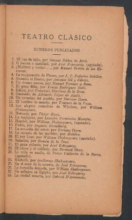 Números publicados "Teatro clásico"