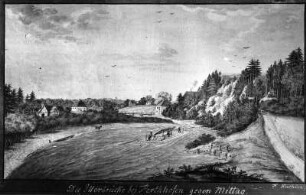 Die Illertbrücke bei Ferthofen gegen Mittag : Die Illertbrücke bei Ferthofen gegen Mittag. Zeichnung (um 1787; E. F. Küchlin). Memmingen, Stadtmuseum im Hermansbau