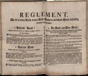 Reglement, Wie die in denen Fürstl. dreyen Cassel-Aembtern vorfallende Dienste hinkünfftig verrichtet werden sollen : ... Cassel, den [ ] Tag Dec. 1715.