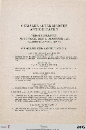 Gemälde Alter Meister – Antiquitäten (Nr. 1-96)