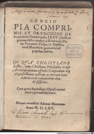 Concio Pia Comprimis Et Orthodoxa De incarnatione Domini nostri Iesv Christi