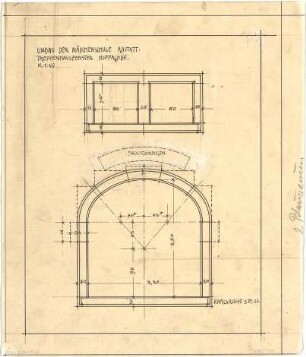 Billing, Hermann; Rastatt, Kapellenstr. 20; Mädchenschule, Umbau - Hoffassade, Treppenhausfenster (Ansicht)