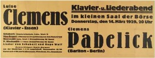 Konzertplakat Klavier- und Liederabend