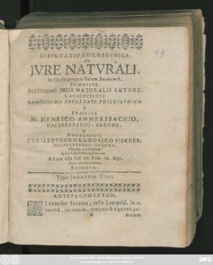 Disputatio Philosophica De Iure Naturali