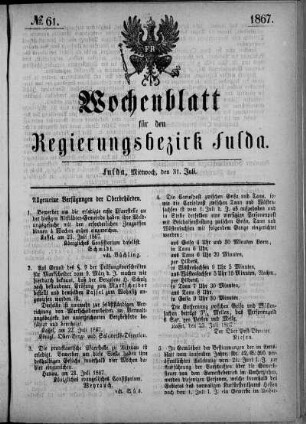 Nr. 61, Ausgabe vom 31. Juli 1867