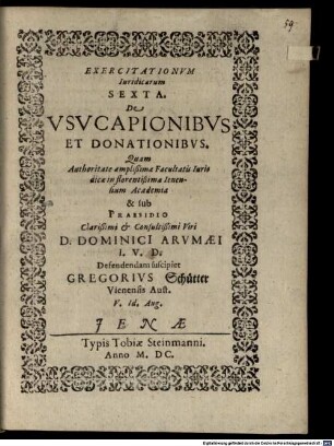 Exercitationum Iuridicarum VI. de usucapionibus et donationibus