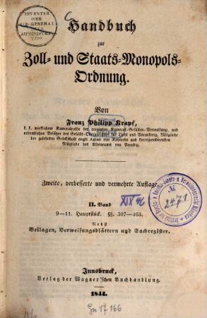 Handbuch zur Zoll- und Staats-Monopols-Ordnung : Von Franz Philipp Krapf, 2