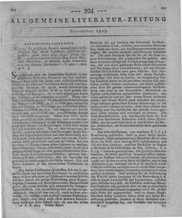 Aurivillius, C. E.: De glossariis Graecis manuscriptis in bibliotheca Reg. acad. Upsaliensis asservatis disquisitio. P. I-V. Upsaliae: Reg. Acad. Typograph. 1821-22