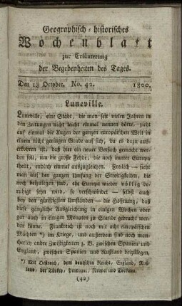Den 18. October 1800. Luneville.