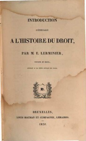 Introduction générale à l'histoire du Droit
