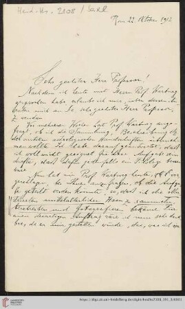 Brief von Fritz Saxl an Franz Boll