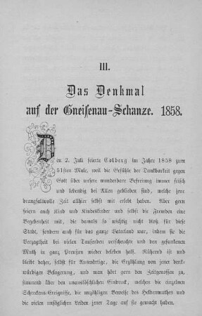 III. Das Denkmal auf der Gneisenau-Schanze. 1858