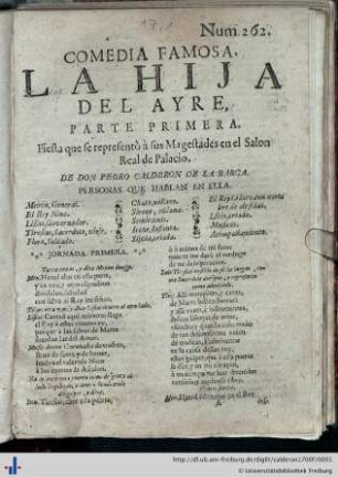 La hija del ayre : parte primera; fiesta que se representò à sus Magestades en el salon real de palacio