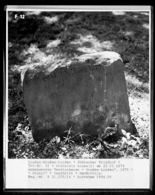 Grabstein eines(r) am 22.03.1879 unbekannten Verstorbenen