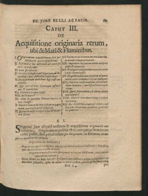 Caput III. De Acquisitione originaria rerum, ubi de Mari & Fluminibus.