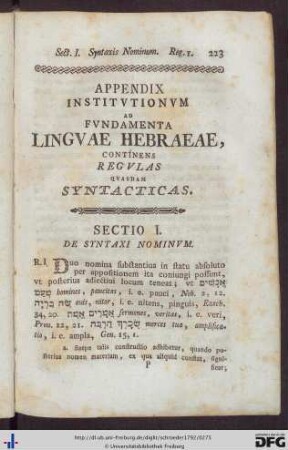 Appendix Institutionum Ad Fundamenta Linguae Hebraeae, Continens Regulas Quasdam Syntacticas.