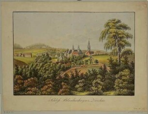 Ortsansicht von Blankenhain (Crimmitschau) mit dem gleichnamigen Schloss von Osten