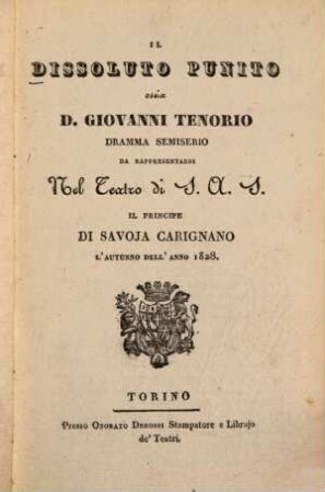 Il dissoluto punito ossia D[on] Giovanni Tenorio