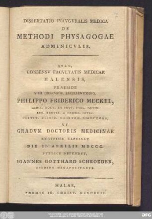Dissertatio Inavgvralis Medica De Methodi Physagogae Adminicvlis