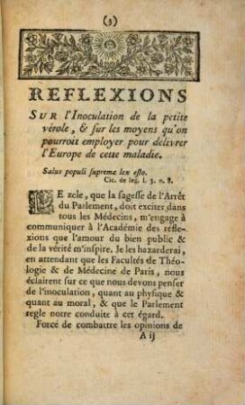 Reflexions sur l'Inoculation de la petite Verole Rast