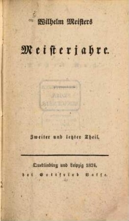 Wilhelm Meisters Meisterjahre, 2
