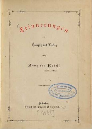 Erinnerungen in Gedichten und Liedern von Franz von Kobell