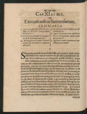 Cap. XI. Et Ult. De Executionibus Sententiarum.