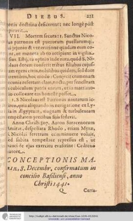 Conceptionis Mariæ, 8. Decembr. confirmatum in concilio Basiliensi, anno Christi 1441.