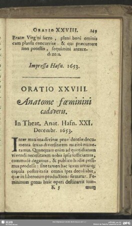 Oratio XXVIII. Anatome faeminini cadaveris