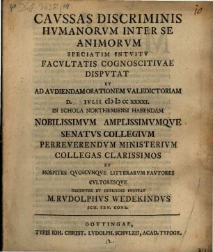 Causae discriminis humanorum inter se animorum, speciatim intuitu facultatis cognoscitivae