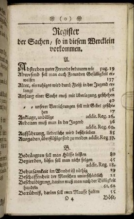 Register der Sachen, so in diesem Wercklein vorkommen.