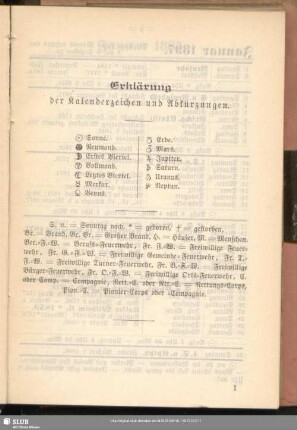 Erklärung der Kalenderzeichen und Abkürzungen
