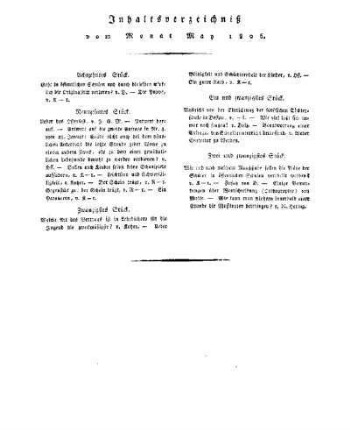 Inhaltsverzeichnis vom Monat May 1806