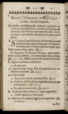 Brevis Delineatio ordinis Catecismi Heidelbergensis = Kurzer Abriß der Ordnung des Heidelbergischen Catechismi