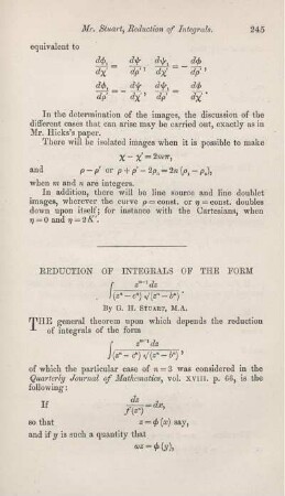 Reduction of integrals of the form ... .