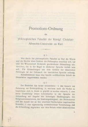 Promotions-Ordnung der philosophischen Fakultät der Königl. Christian-Albrechts-Universität zu Kiel.