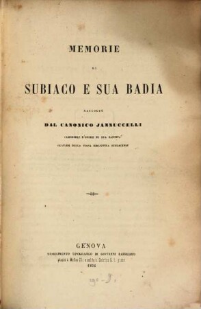 Memorie di Subiaco e sua badia