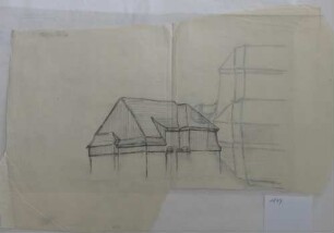 [Wohnhaus-Dach Rückseite: Gebäude mit kleiner Kuppel]