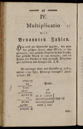 IV. Multiplicatio mit Benannten Zahlen