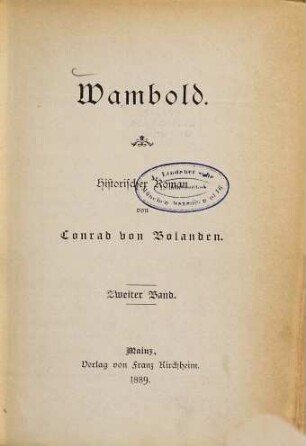 Wambold : Historischer Roman von Conrad von Bolanden, 2