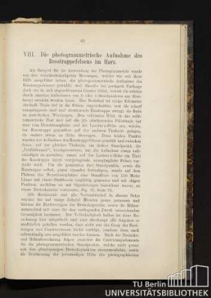 VIII. Die photogrammetrische Aufnahme des Rosstrappefelsens im Harz.