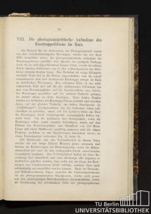 VIII. Die photogrammetrische Aufnahme des Rosstrappefelsens im Harz.