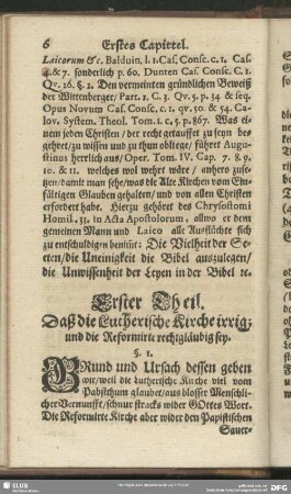 Erster Theil. Daß die Lutherische Kirche irrig; und die Reformirte rechtgläubig sey
