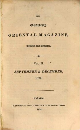 The quarterly oriental magazine : review and register. 2. 1824