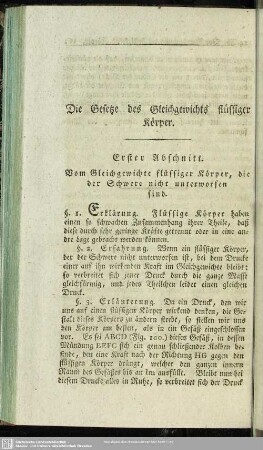 Die Gesetze des Gleichgewichts flüssiger Körper