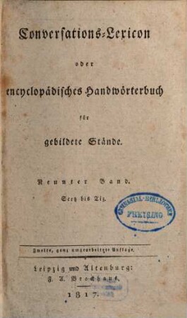 Conversations-Lexicon oder encyclopädisches Handwörterbuch für gebildete Stände, 9. Seetz bis Tiz