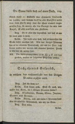 Sechzehentes Gespräch, in welchem das nothwendigste von den übrigen Planeten erzählet wird