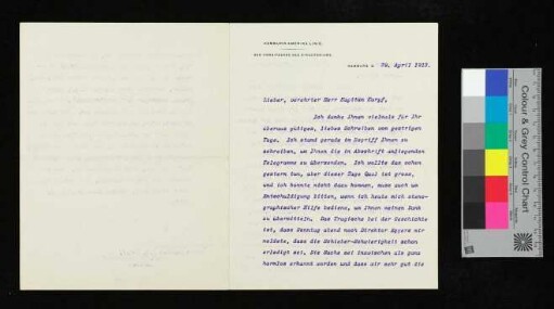 Schreiben an von Karpf von Albert Ballin