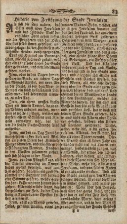 Historie von Zerstörung der Stadt Jerusalem.